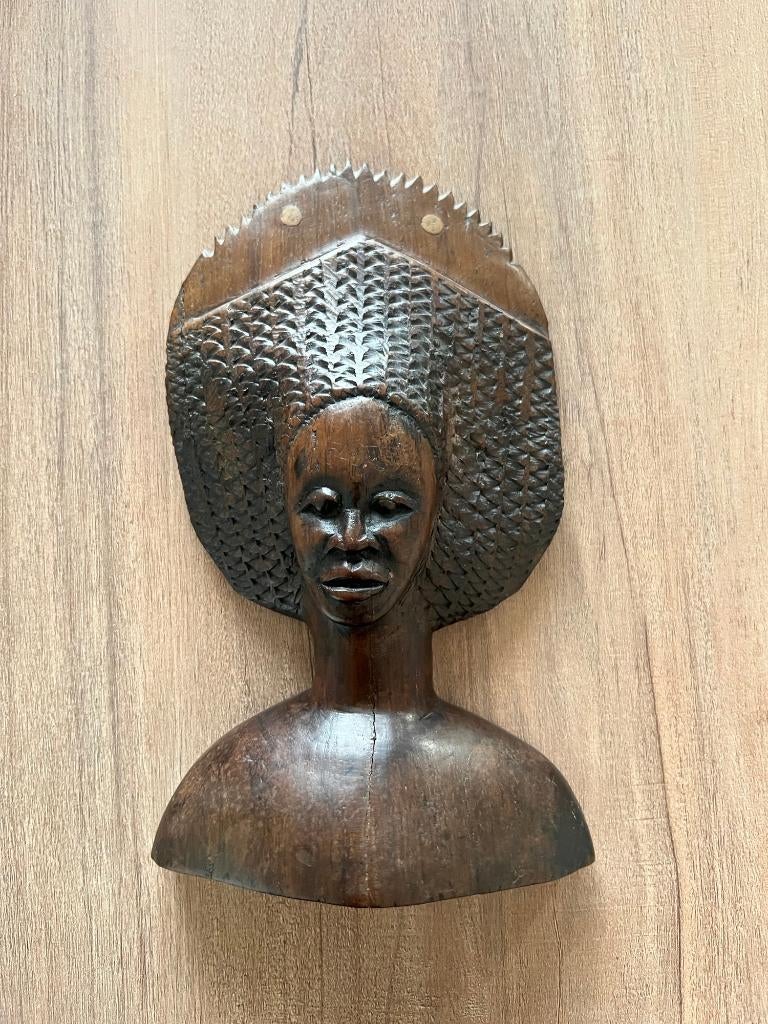 Authentiek houten beeld vrouwenbuste Afrika jaren 50/60, Ophalen of Verzenden