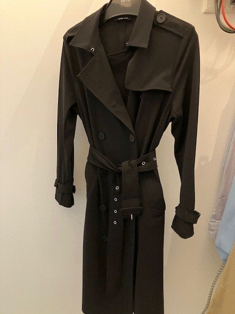 Lange zwarte trenchcoat van Lady Day, Lady Day, Zwart, Ophalen of Verzenden, Zo goed als nieuw