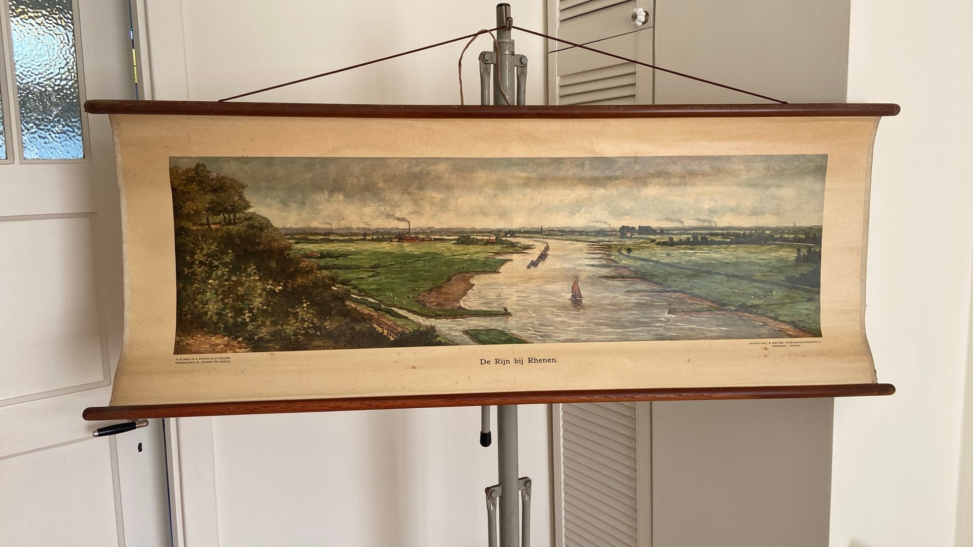 Antieke schoolkaart De Rijn bij Rhenen, Antiek en Kunst, Ophalen of Verzenden, Stad- en Dorpsgezichten