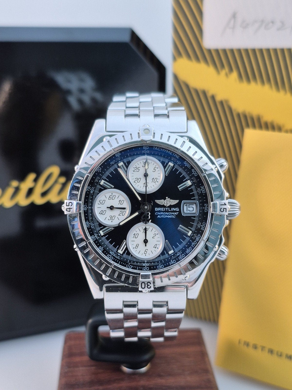 Breitling Chronomat A13350 – zwarte wijzerplaat, Ophalen of Verzenden, Staal, Breitling