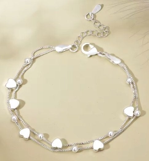 925 sterling zilveren armband met hartijs en ballen, Ophalen of Verzenden, Nieuw, Zilver, Zilver