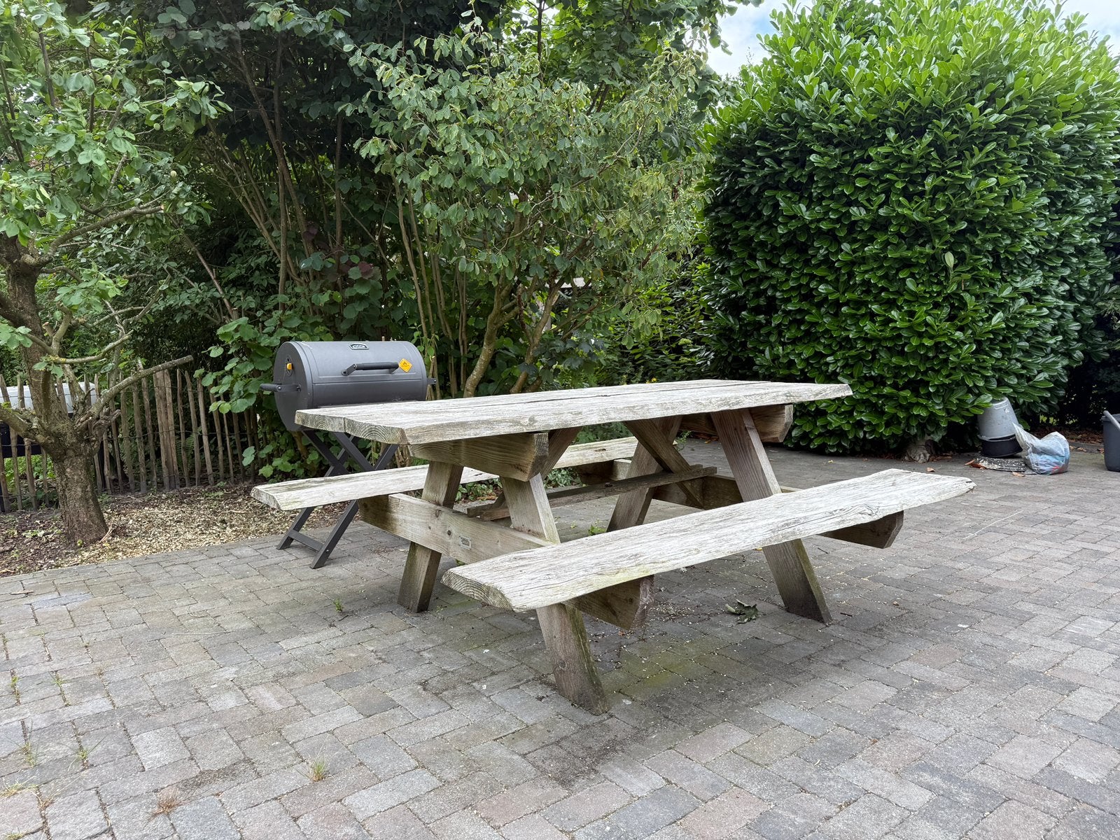 Robuuste Picknicktafel 200cm, Ophalen, Gebruikt, Rechthoekig, Hout