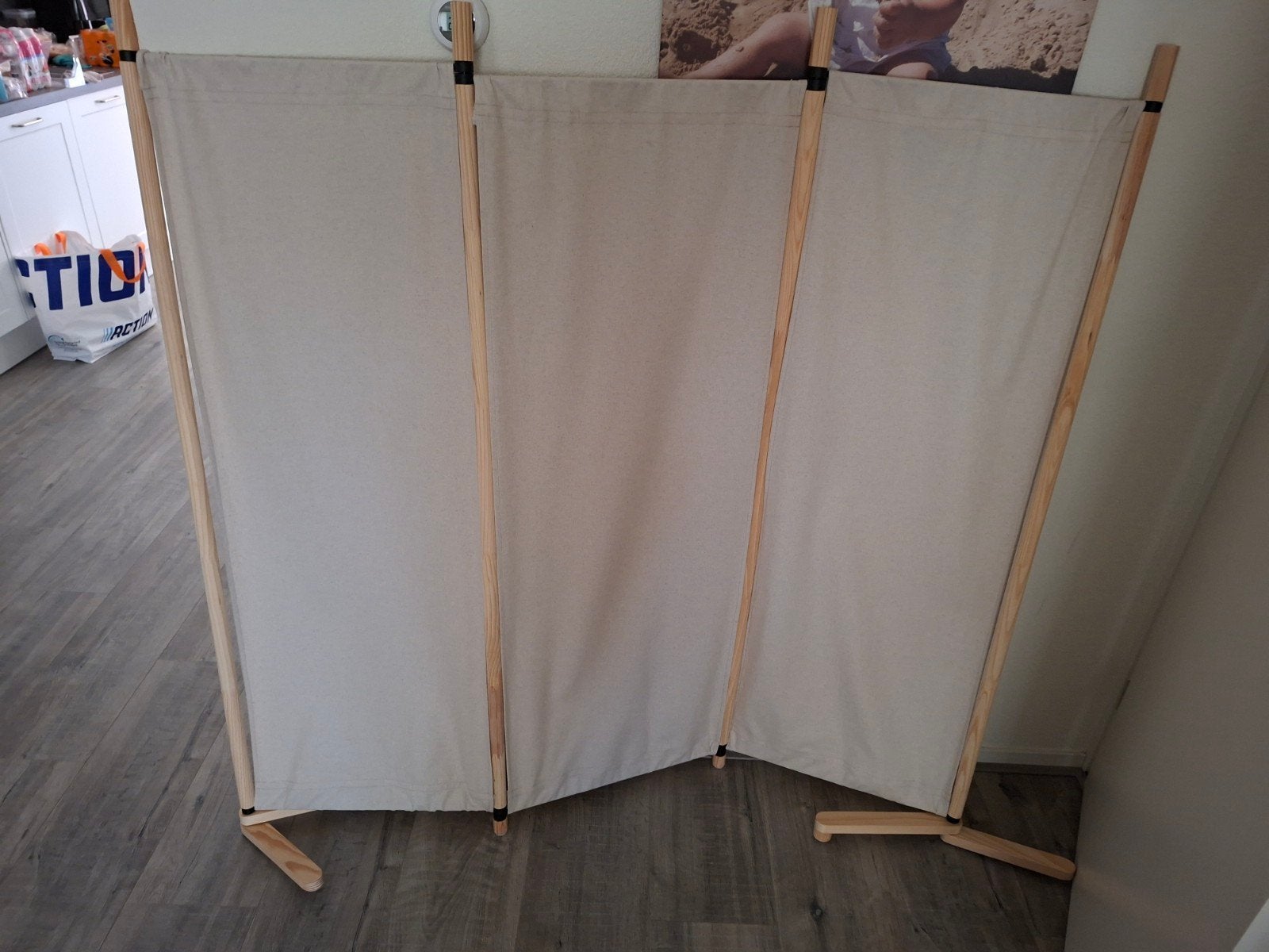 IKEA GLAMBERGET Scheidingswand, grenen/Katorp beige, Ophalen, Zo goed als nieuw