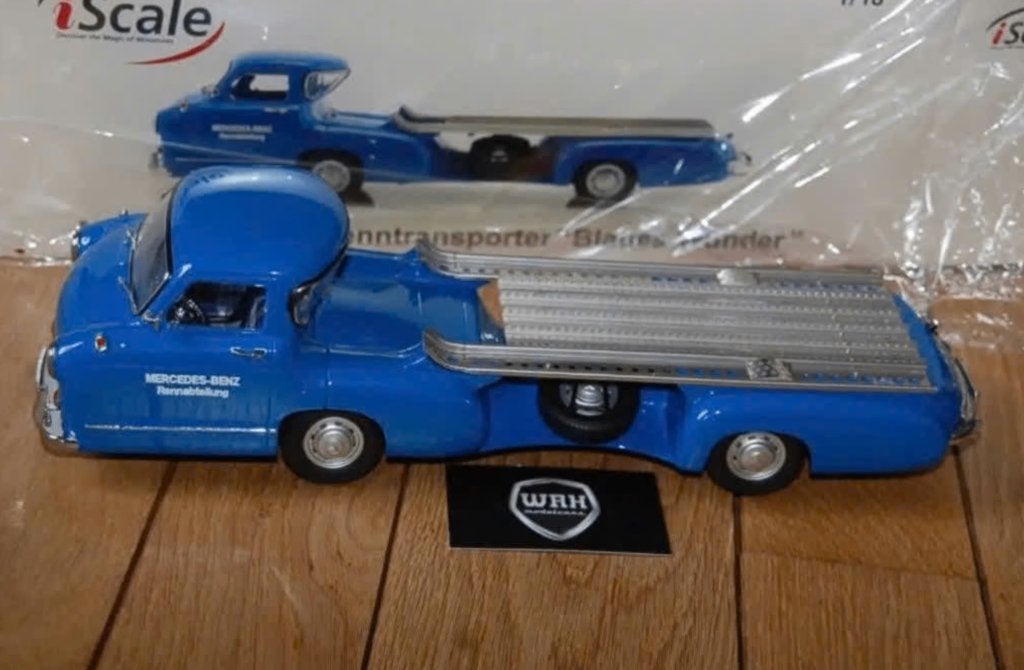 1:18 MERCEDES RENNTRANSPORTER blue Iscale in doos WRH, Verzenden, Zo goed als nieuw, Auto, Overige merken