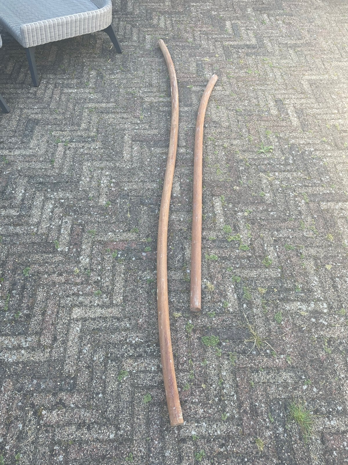 Gebogen houten palen - trapleuningen, Ophalen, Gebruikt, 200 tot 250 cm, 50 mm of meer