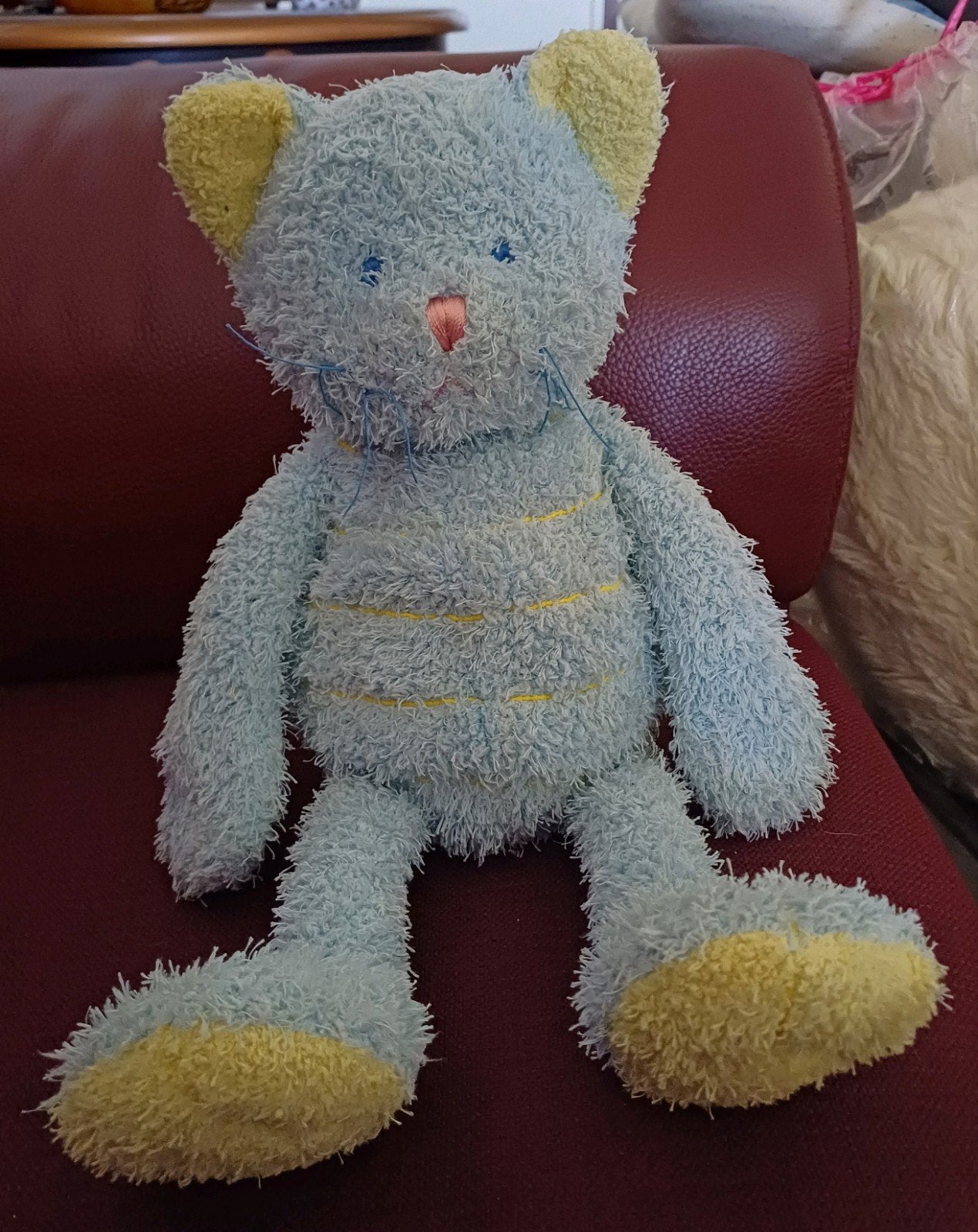 Blauwe knuffel poes met knisper oren voor de kleintjes 40 cm, Ophalen, Gebruikt