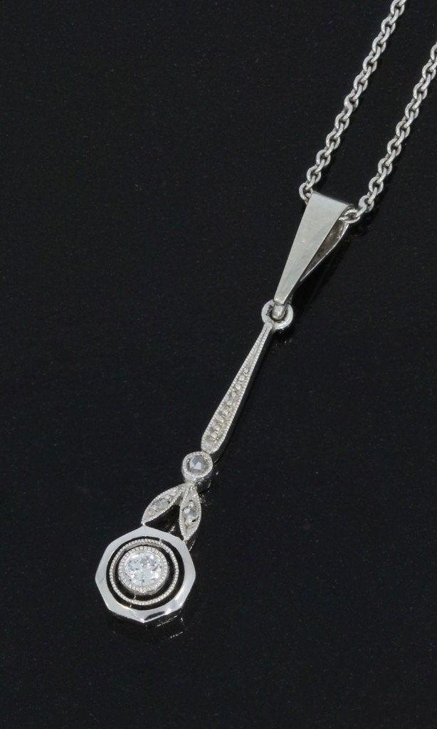 Art Deco diamanten 18k gouden ketting en hanger antiek, Verzenden, Goud, Ketting, Met edelsteen