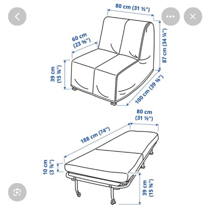 Ikea Lycksele inklapbed /stoel met 2 hoezen, Ophalen, Eenpersoons, 190 cm of minder, Zo goed als nieuw