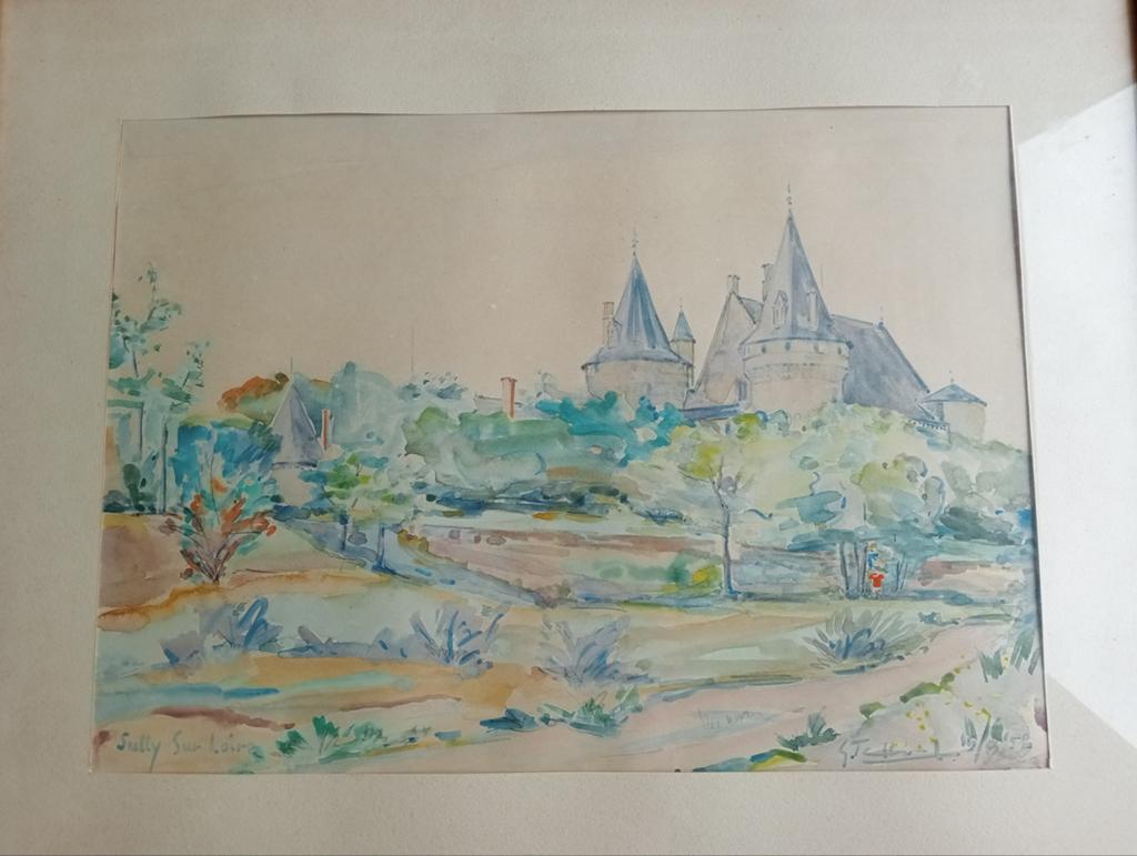Aquarel Sully Sur Loire 1952, Ophalen of Verzenden