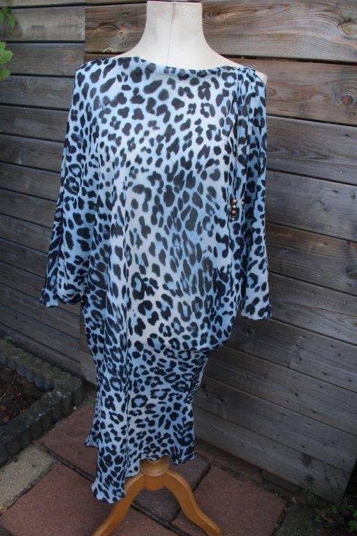 Jurk/ Tuniek zwart/ blauw Tessa Koops mt l Transp Vaste pr, Blauw, Maat 42/44 (L), Ophalen of Verzenden, Zo goed als nieuw
