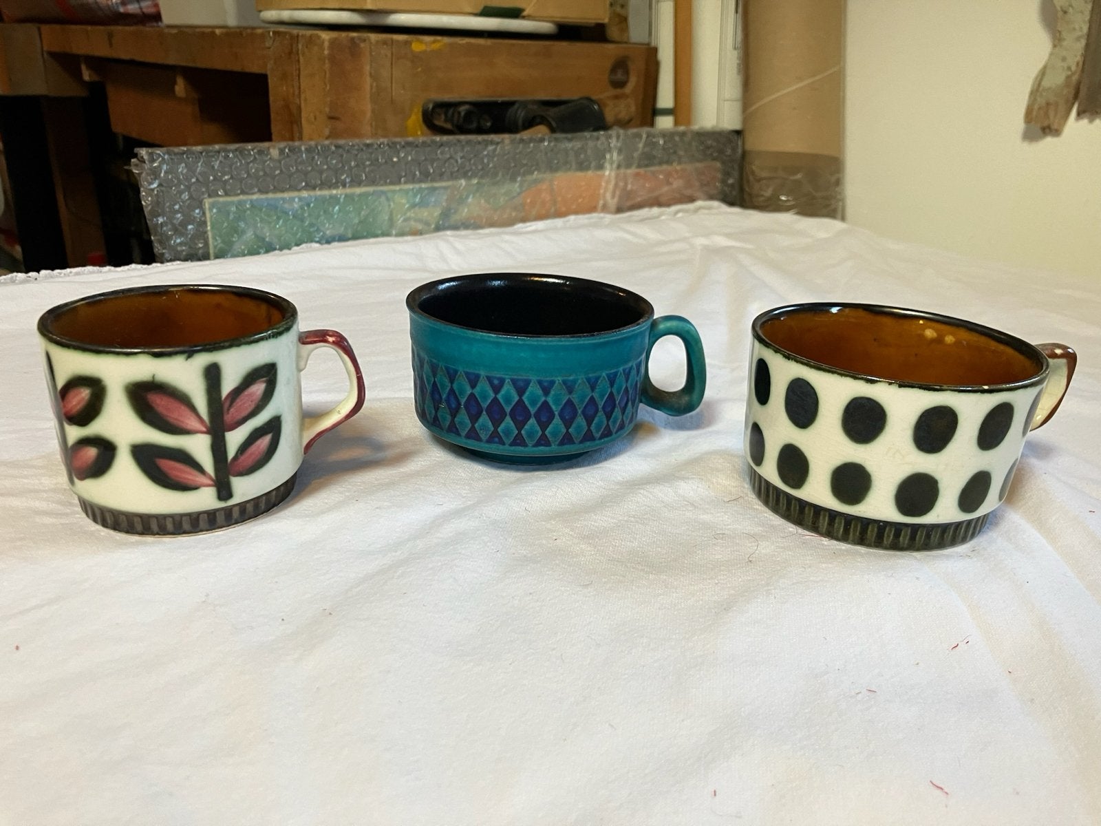 Set van 3 vintage keramische kopjes - Boch en Ceramano, Ophalen
