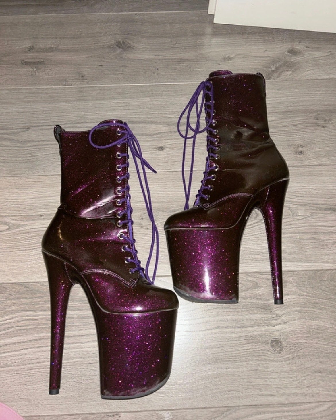 Pleaser Paarse Glitter Laarzen paaldansen 37 EU 8 inch, Overige kleuren, Ophalen of Verzenden, Zo goed als nieuw, Schoenen met hoge hakken