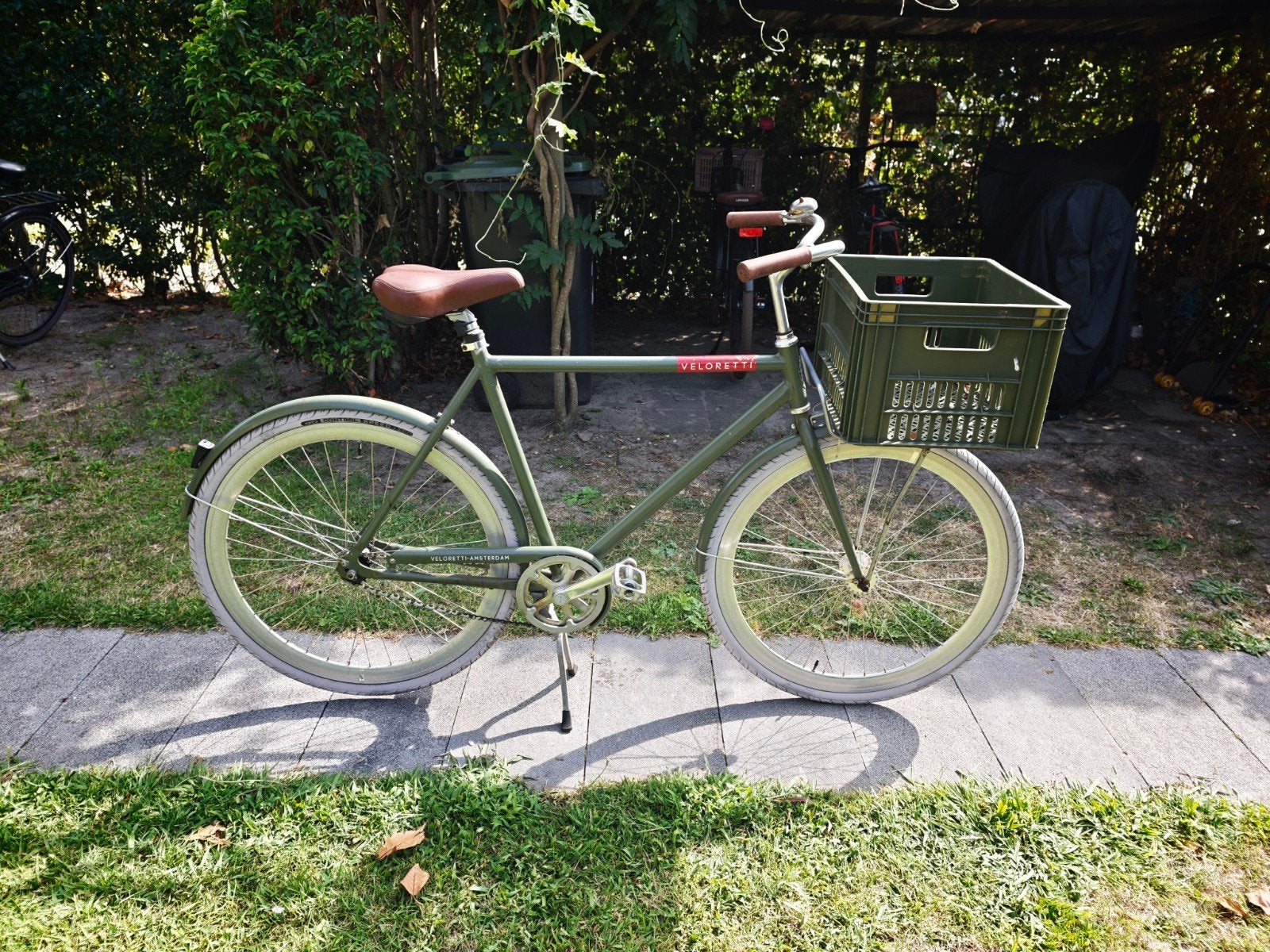 Veloretti fiets met krat - Olijfgroen, Ophalen, Gebruikt, Terugtraprem, Overige merken