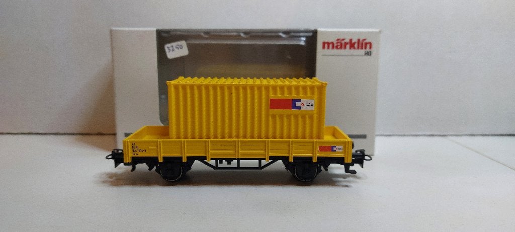 Strukton Lage Bakwagon met 20ft. Container *Nieuwstaat* (05), Wisselstroom, Wagon, Ophalen of Verzenden, Märklin