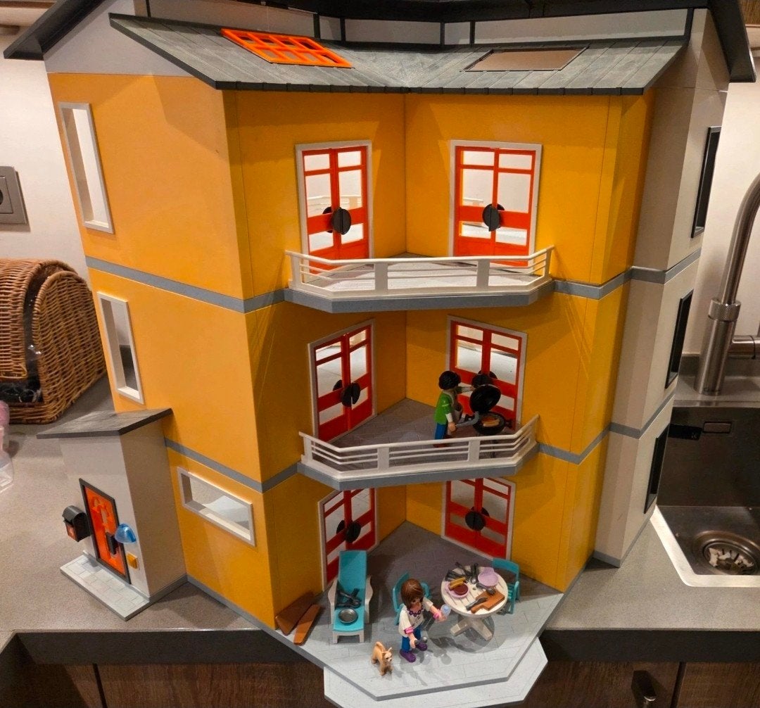Playmobil modern woonhuis 9266 met doos incl uitbreidingsset, Gebouw, Complete set, Ophalen of Verzenden, Zo goed als nieuw