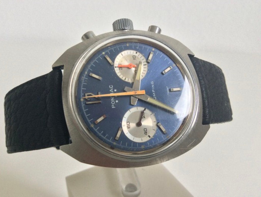 Pontiac Jumping chronograph (valjoux 7733 uurwerk), Sieraden, Tassen en Uiterlijk, Horloges | Antiek, Ophalen, Staal, Overige merken