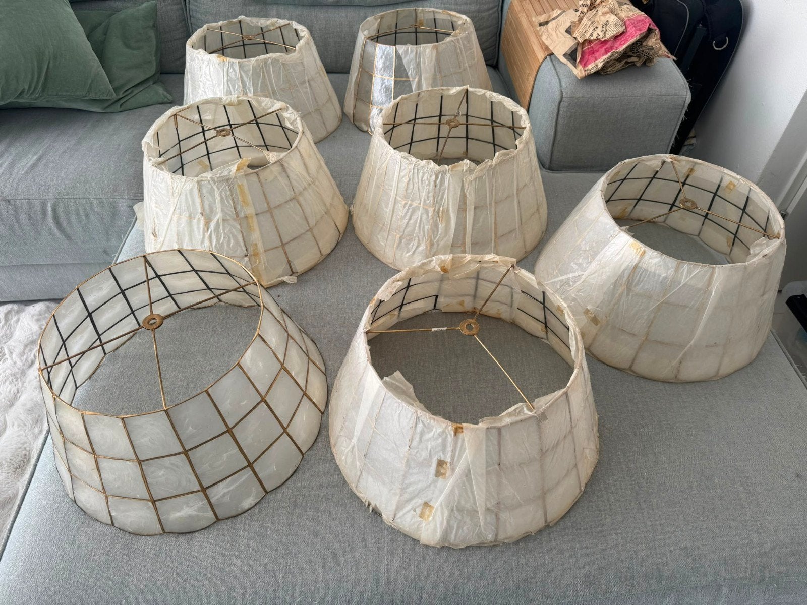 lampenkappen capiz met koper vintage handgemaakt, Ophalen of Verzenden, Rond