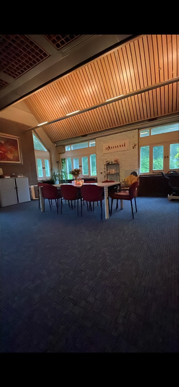 Grote eettafel/kantoortafel met 8 stoelen - Rookvrij, Ophalen, Gebruikt, 100 tot 150 cm, Overige materialen