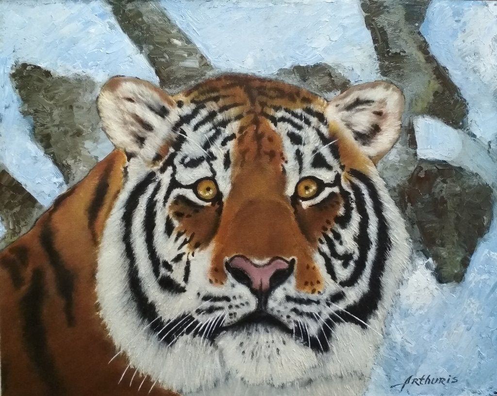 Tiger, Verzenden, Dieren, Olieverf, Handgeschilderd