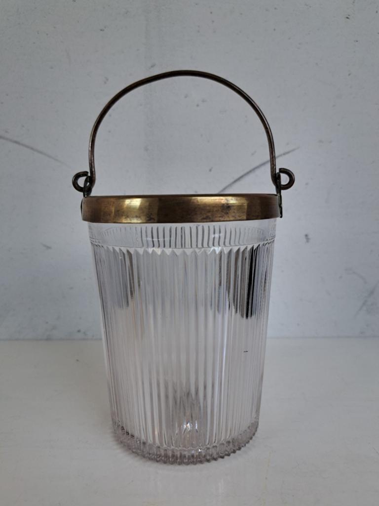 Vintage glazen ijsemmer koperen/messing rand en hengsel, Antiek en Kunst, Ophalen of Verzenden