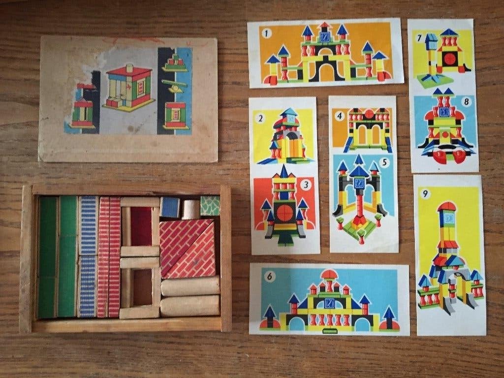 Antieke houten blokkendoos bouwdoos (18x13x3,3 cm), Antiek en Kunst, Ophalen of Verzenden