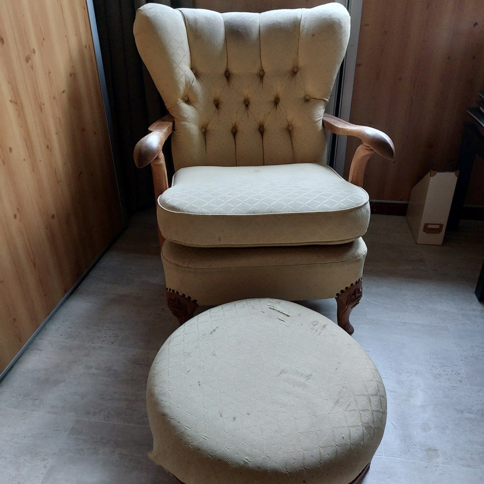heerlijke vintage stoel met voetensteun, Ophalen, Gebruikt, Stof, Eén