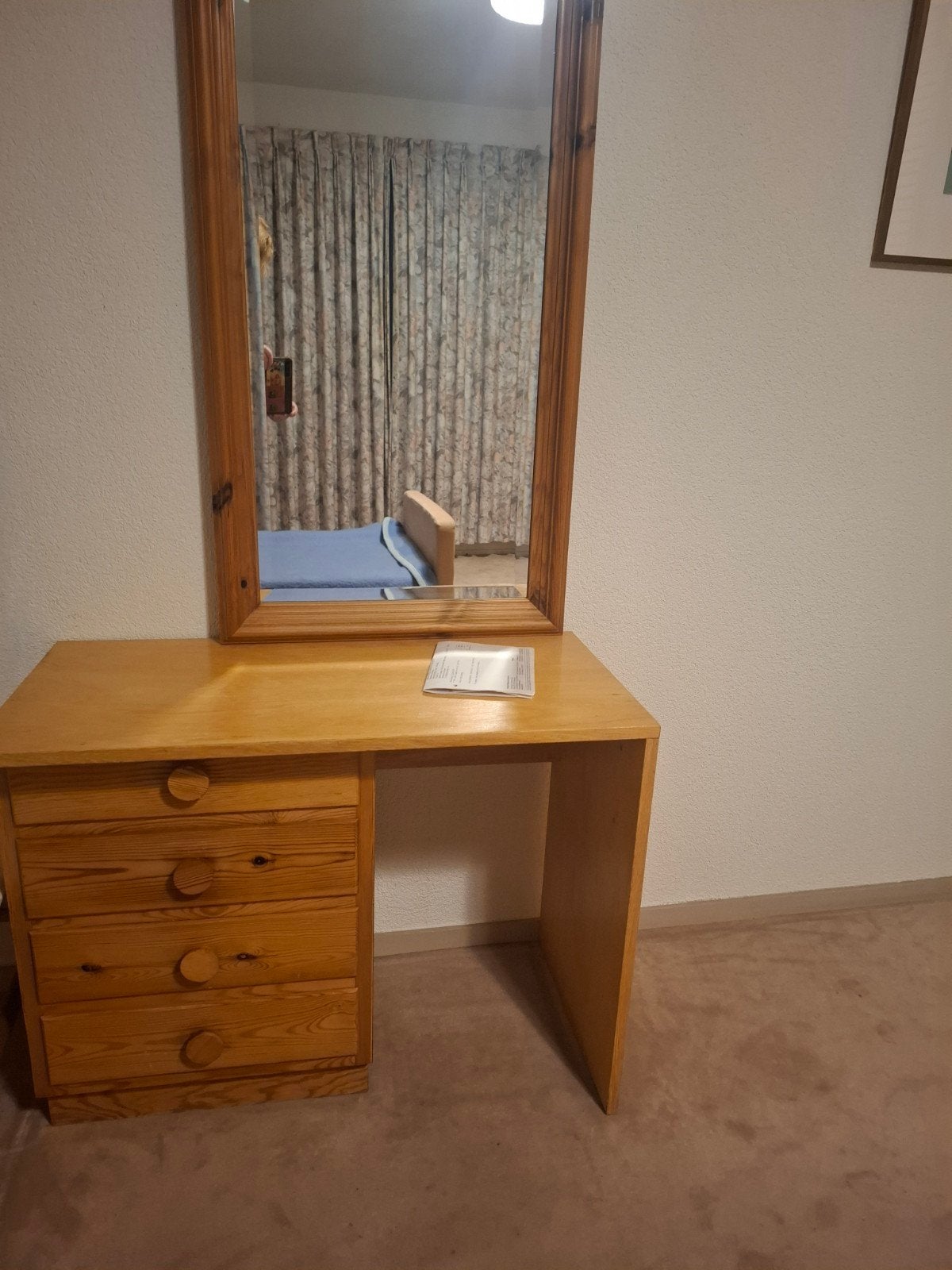 Houten kaptafel met spiegel (110x55 cm spiegel), Gebruikt, Minder dan 100 cm, Hout, 50 tot 100 cm