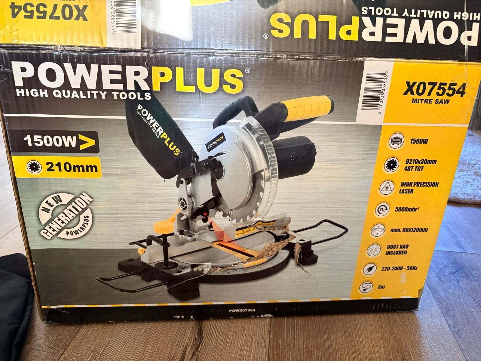 Nieuwe Powerplus Afkortzaag 1500W - Ongebruikt in doos, Ophalen, 70 mm of meer, Nieuw, Afkortzaag