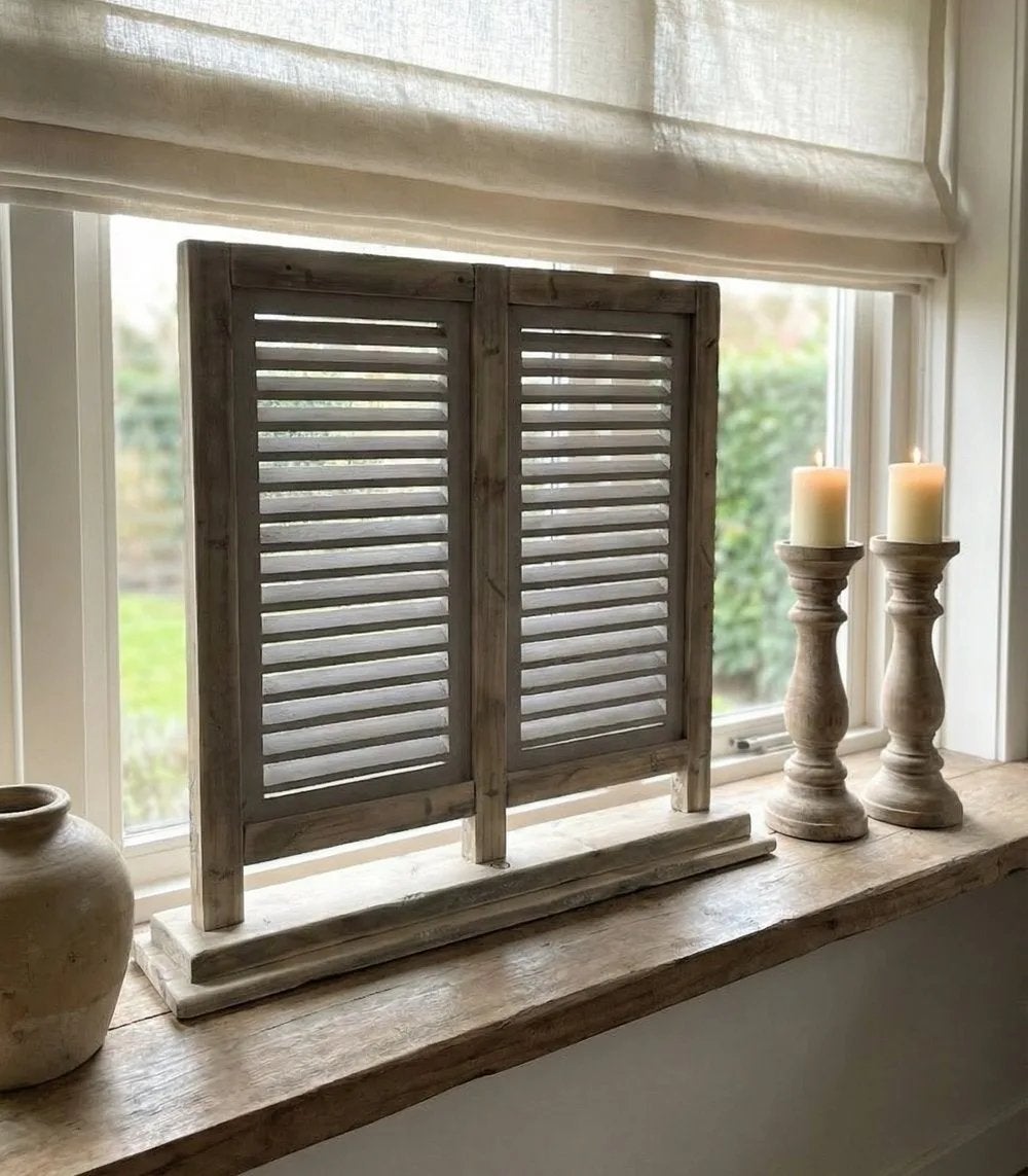 Dubbele Louvre luik op Voet – 70cm – Lichtgrijs – Naturel, Huis en Inrichting, Hout, N, Meerkleurig, N