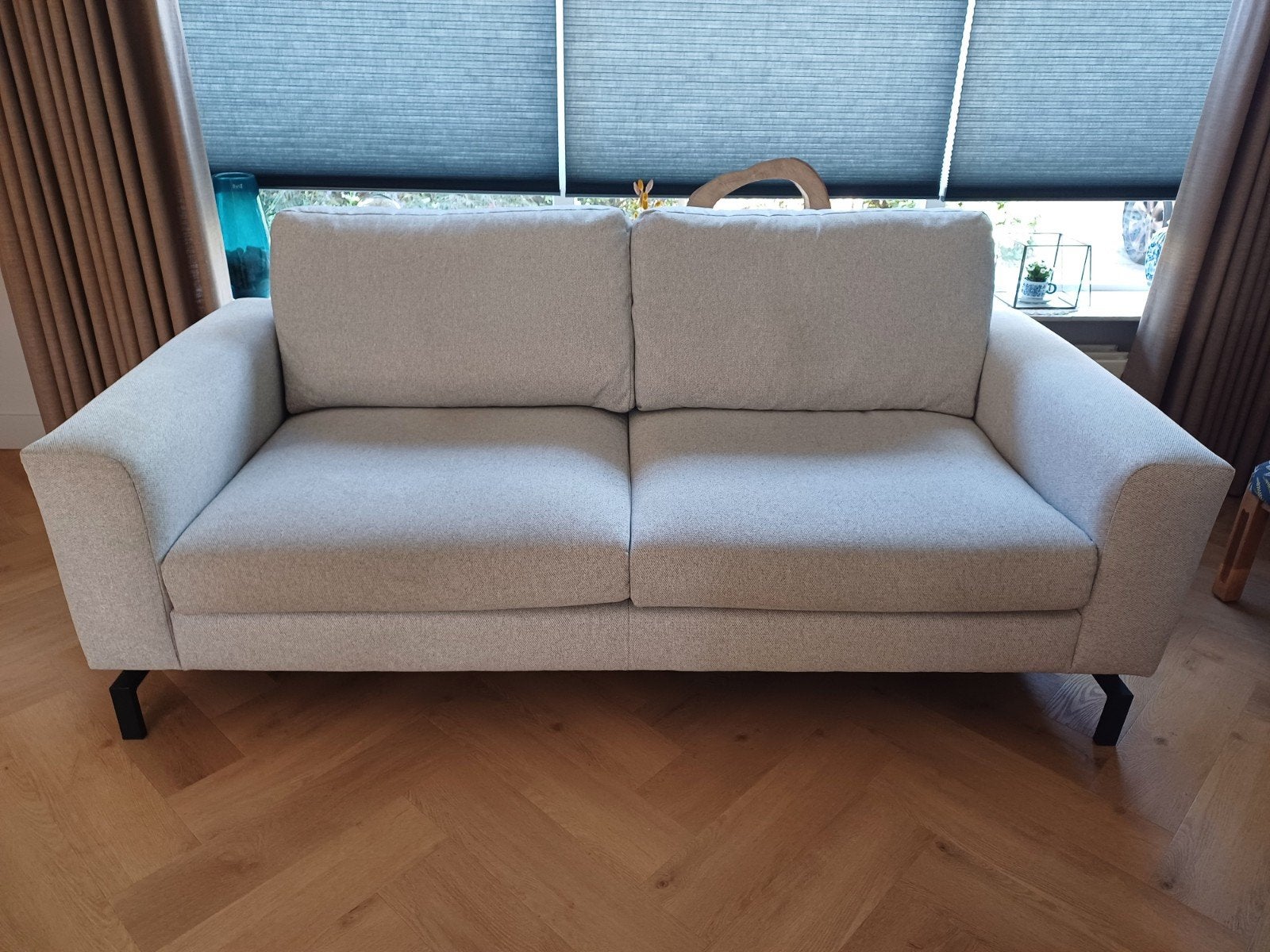 Montèl 3-zitsbank - lichtgrijs - gemêleerde stof., Ophalen, Driepersoons, 75 tot 100 cm, Zo goed als nieuw