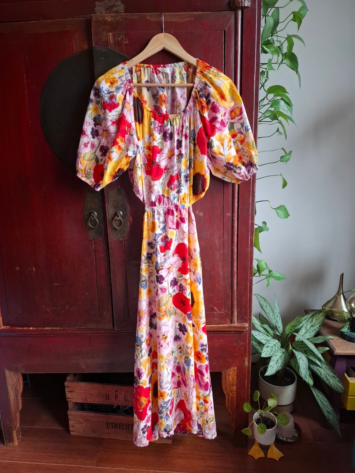 Lange bloemen jurk H&M zonnebloem maat 42, H&M, Meerkleurig, Maat 42/44 (L), Ophalen of Verzenden