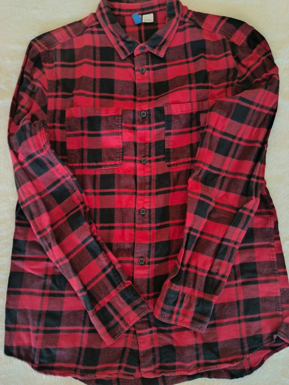 H&M geruit flanellen overhemd rood/zwart maat M, Meerkleurig, Zo goed als nieuw, H&M, Halswijdte 39/40 (M)