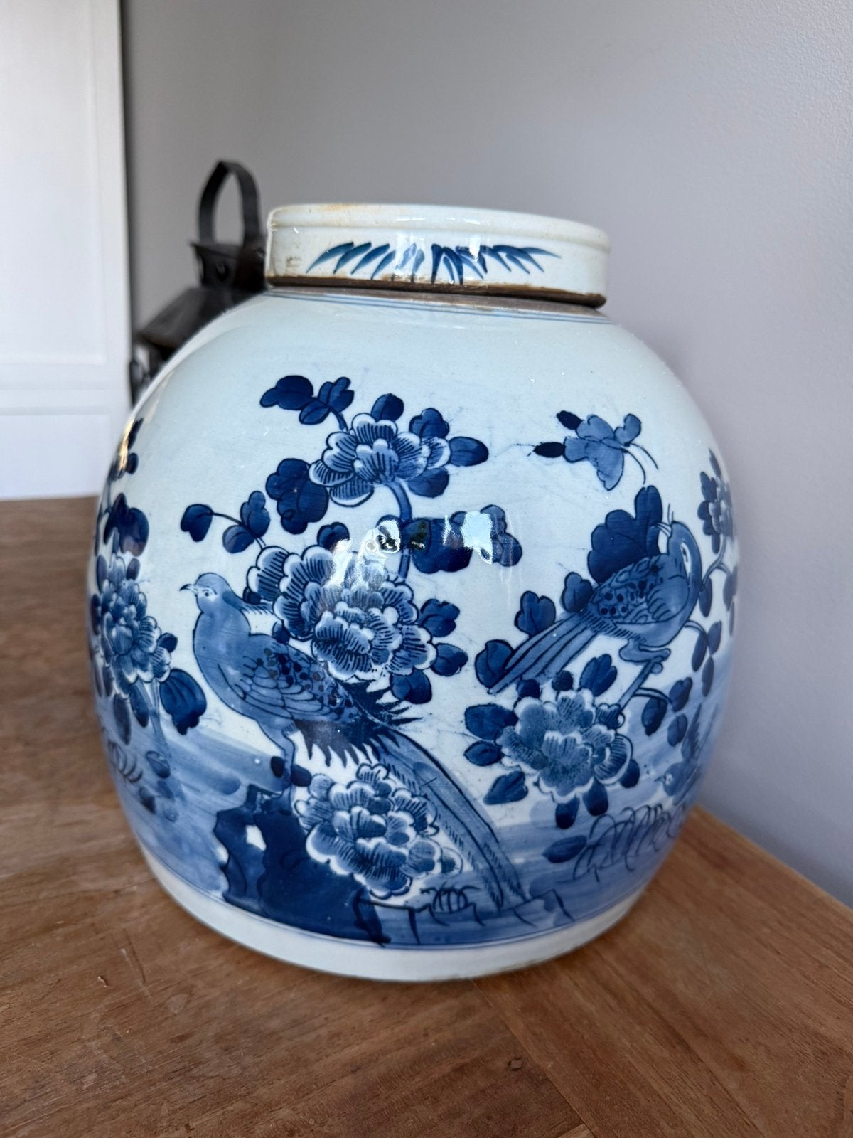 Grote antieke chinese gember pot blauw wit, Ophalen
