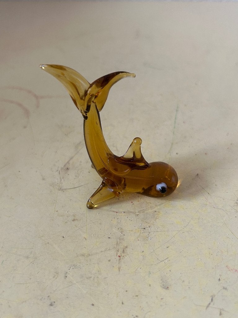 Vintage glazen dolfijn miniatuur amberkleur Murano stijl, Antiek en Kunst, Ophalen of Verzenden