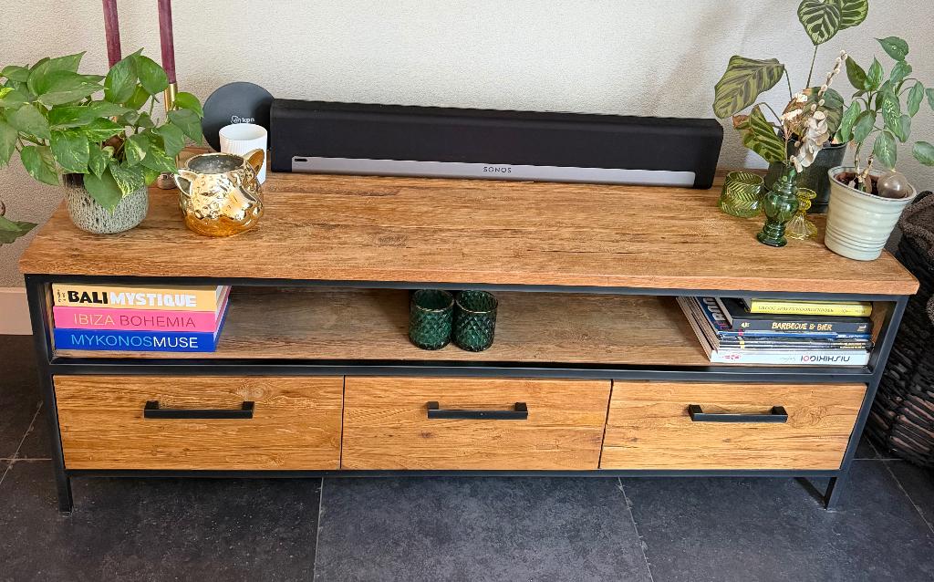 Tv meubel pronto, Ophalen, 100 tot 150 cm, Teakhout, Zo goed als nieuw