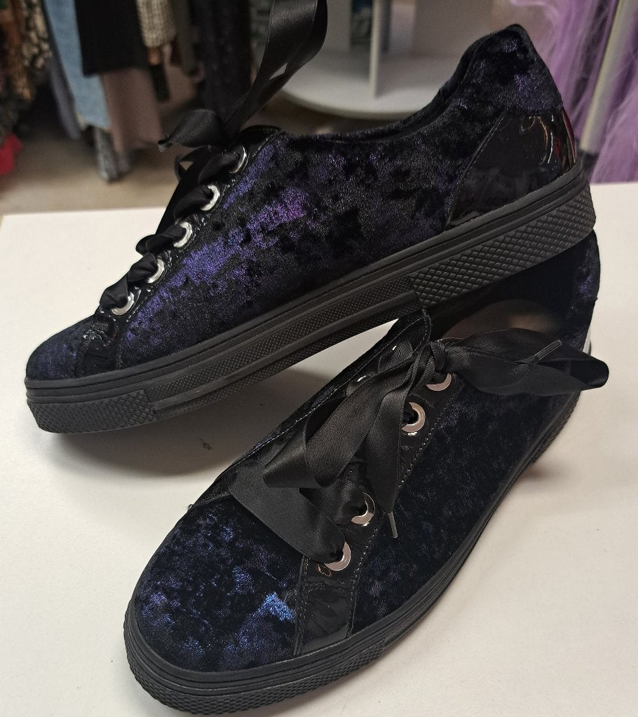 Hassia luxe sneakers velvet look zwart/paars maat 40 50628, Hassia, ., Zwart, Ophalen of Verzenden