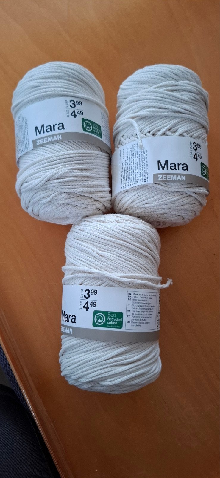 3 bollen Zeeman Mara garen - Ecologisch katoen, Ophalen of Verzenden, Nieuw, Breien of Haken, Wol of Garen