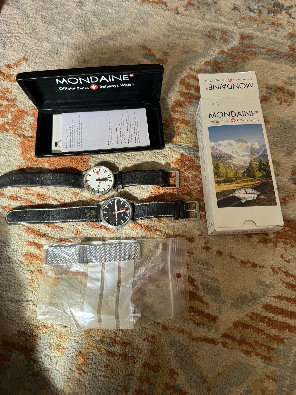Mondaine herenhorloges met extra bandje, Overige merken, Leer, Staal, Polshorloge