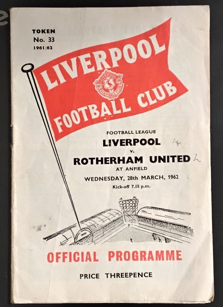 Liverpool FC Programma 1961/62 vs Rotherham United, Verzamelen, Ophalen of Verzenden, Gebruikt, Buitenlandse clubs, Boek of Tijdschrift