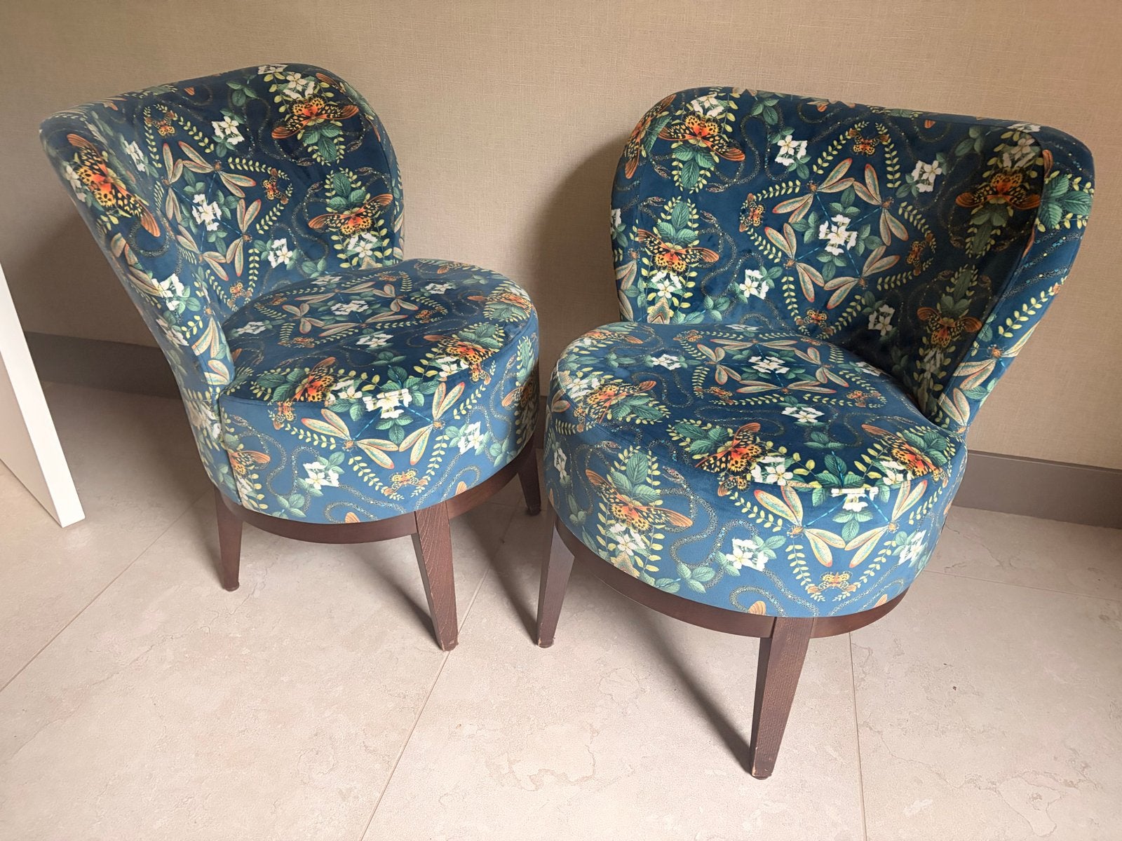 Satelliet Set van 2 fauteuiltjes luxe stoelen horeca, Ophalen, Twee, Blauw, Zo goed als nieuw