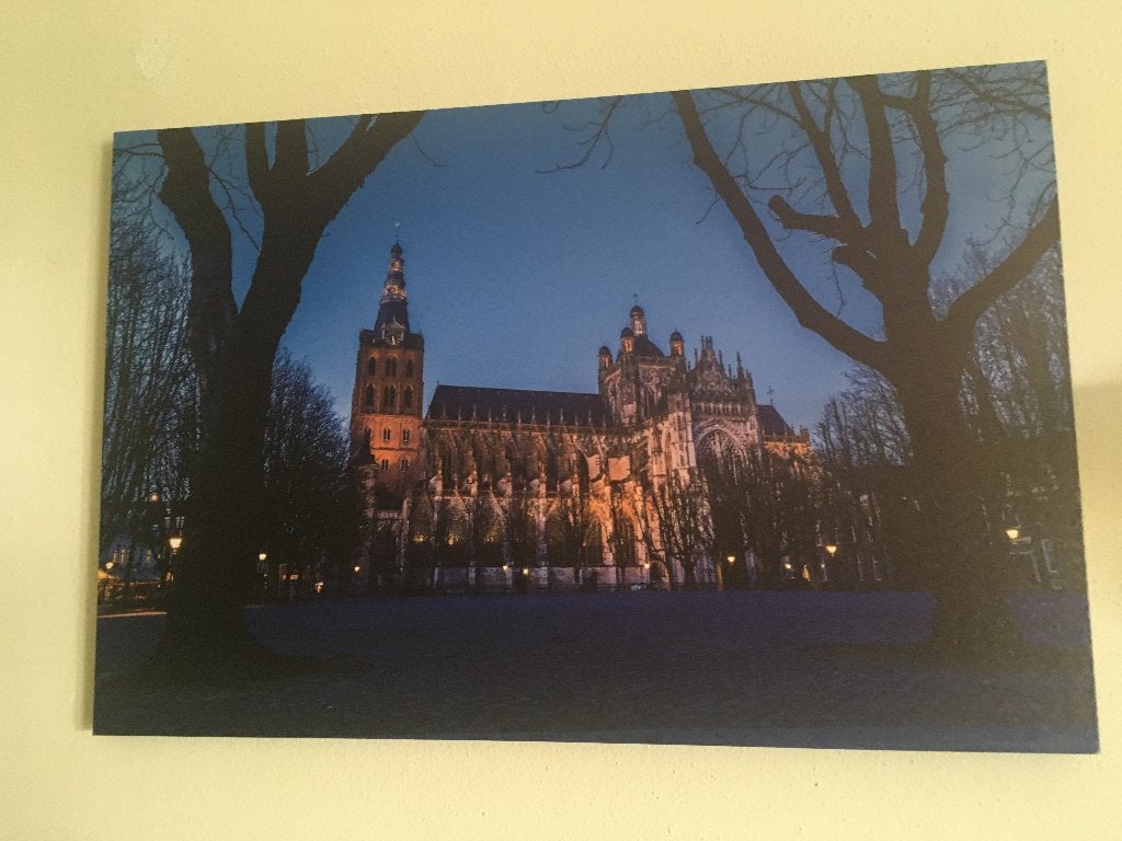 foto van de st.jan den bosch op canvas, Oorspronkelijke maker, Ophalen of Verzenden, Zo goed als nieuw, Foto of Poster