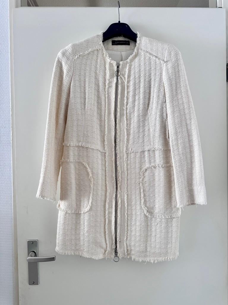Zara Woman Witte Tweed Jas Maat 36 – Chic Damesjasje, Verzenden, Zo goed als nieuw, Maat 36 (S), Wit