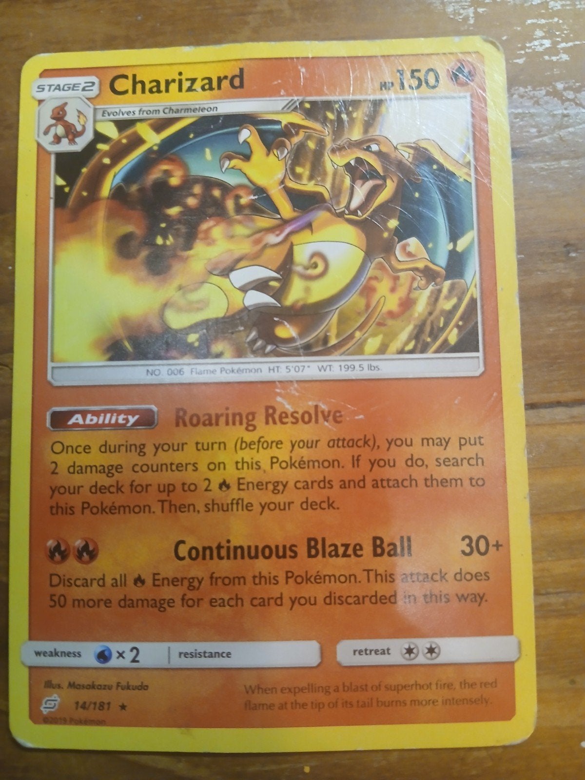 Charizard 14/181 Non-Holo - licht beschadigd, Ophalen of Verzenden, Gebruikt, Losse kaart, Foil