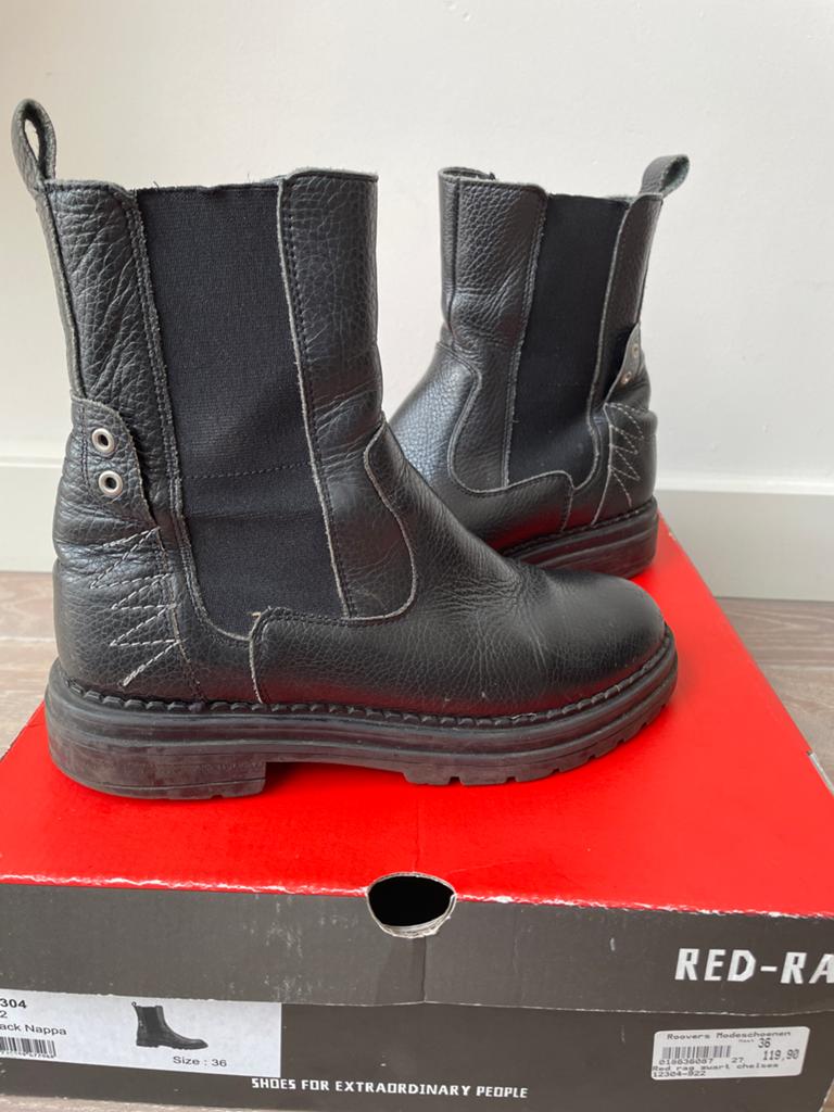 Zwarte leren enkellaarzen - Red-Rag - Maat 36, Kleding | Dames, Ophalen of Verzenden, Gedragen, Zwart, Lage of Enkellaarzen