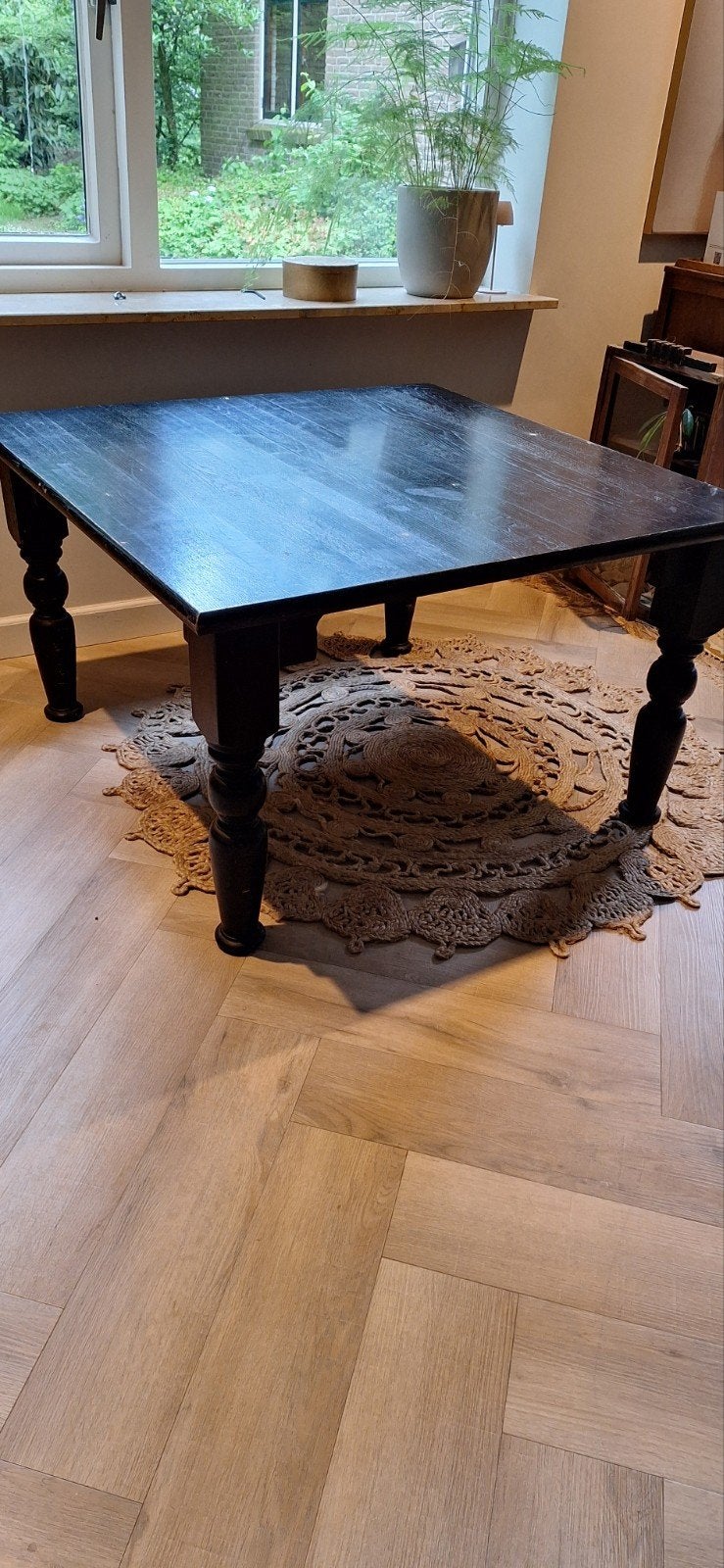 Massief eiken bijzettafel, van 1m x1 m, Tuin en Terras, Ophalen, Gebruikt, Rechthoekig, Hout