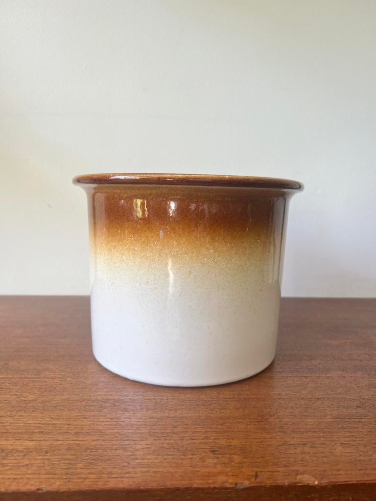Vintage bloempot wit bruin, Ophalen, Rond, Zo goed als nieuw, Aardewerk