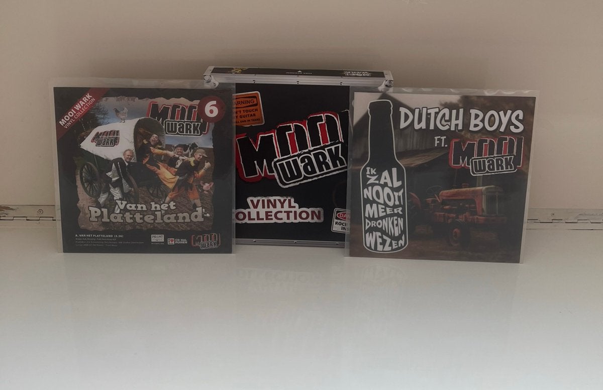 2x vinyl singels Mooi Wark met opbergbox, Ophalen of Verzenden, Zo goed als nieuw, Overige formaten, Levenslied of Smartlap
