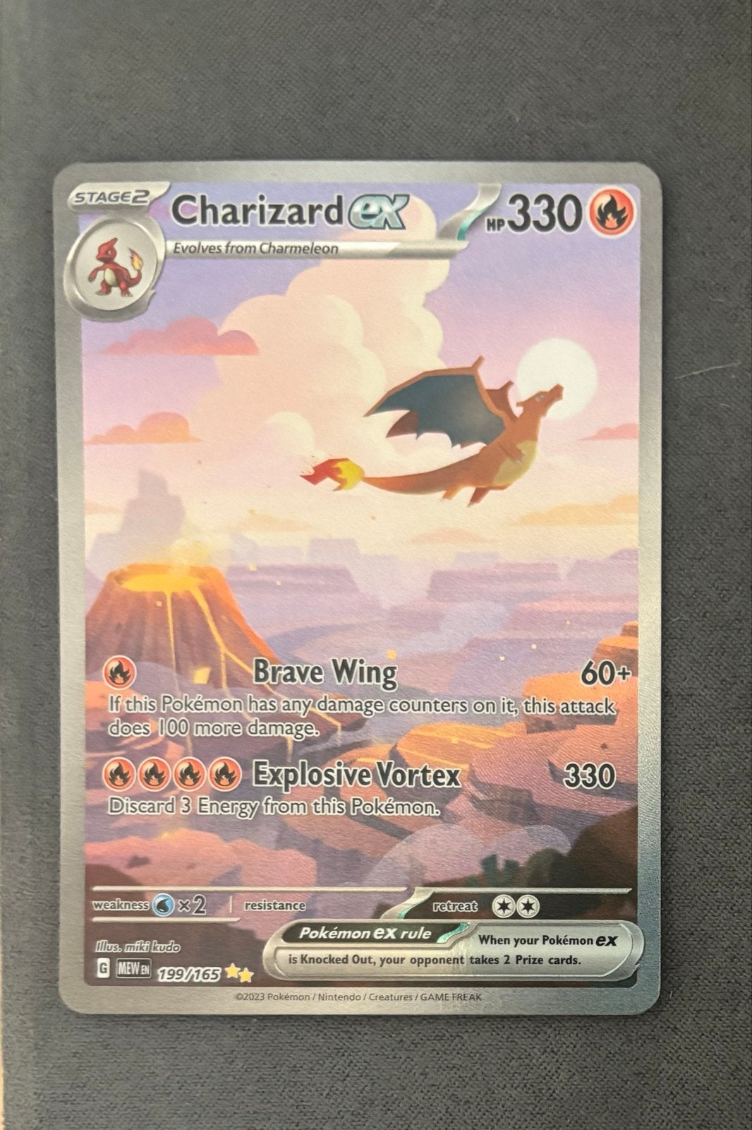 Charizard ex 199/165 151 pokemon kaart, Ophalen of Verzenden, Zo goed als nieuw, Losse kaart