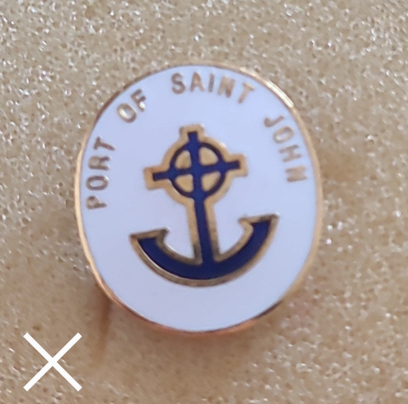 Vintage Pin 'Port of Saint John' met anker en kruis, Verzenden