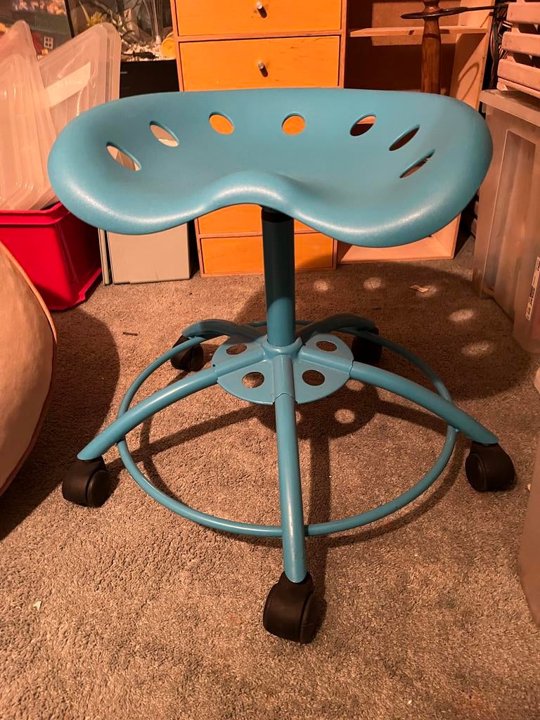 IKEA Turquoise Kruk op Wielen (Draaimechanisme defect), Ophalen, Gebruikt, IJzer
